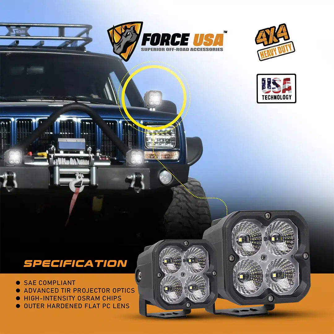 FORCE USA 3-IN-1 COMPACT CUBE DRIVING LUMA LIGHT FLOOD- WHITE - Image 4