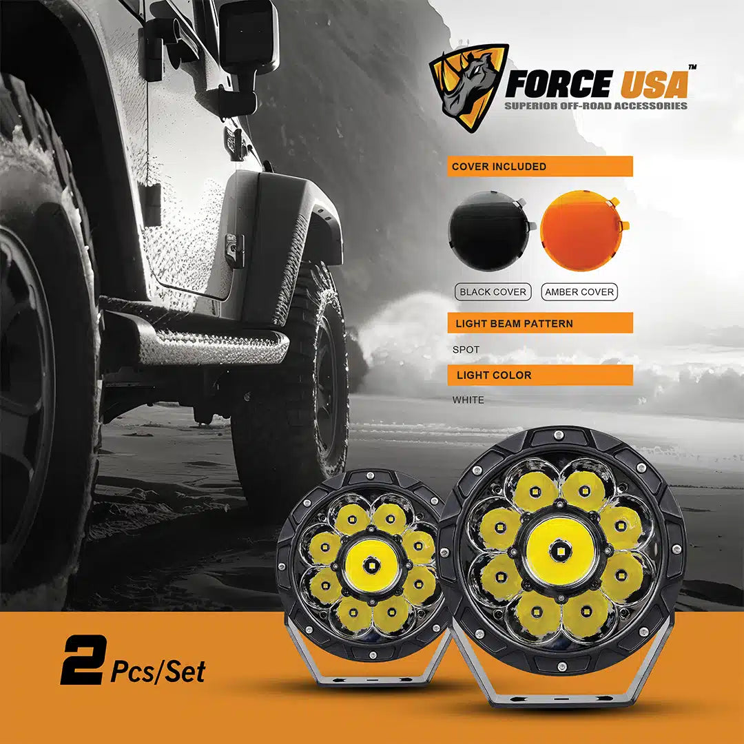 FORCE USA CYCLON 7" HEAVY DUTY LED LIGHT SPOT WHITE (PAIR) - Image 4
