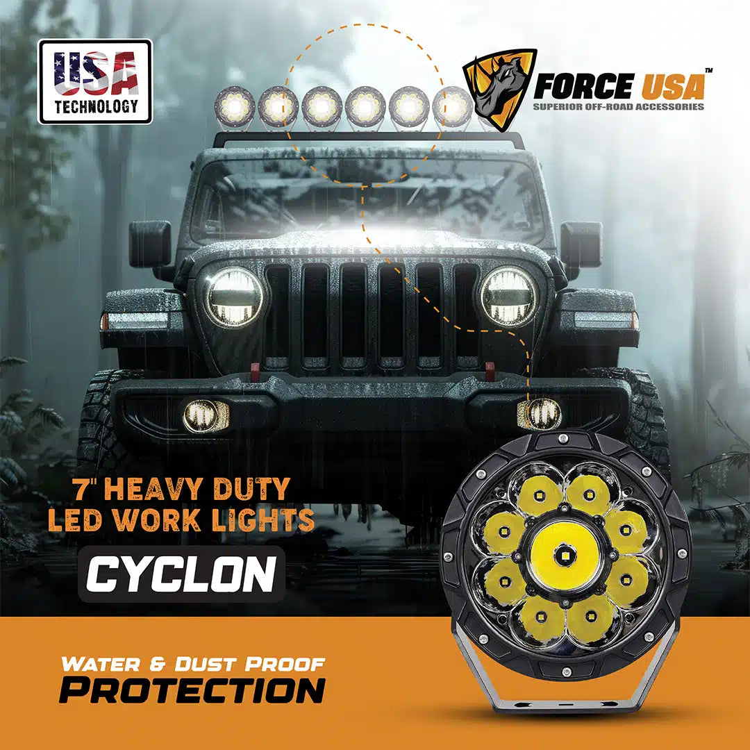 FORCE USA CYCLON 7" HEAVY DUTY LED LIGHT SPOT WHITE (PAIR) - Image 5