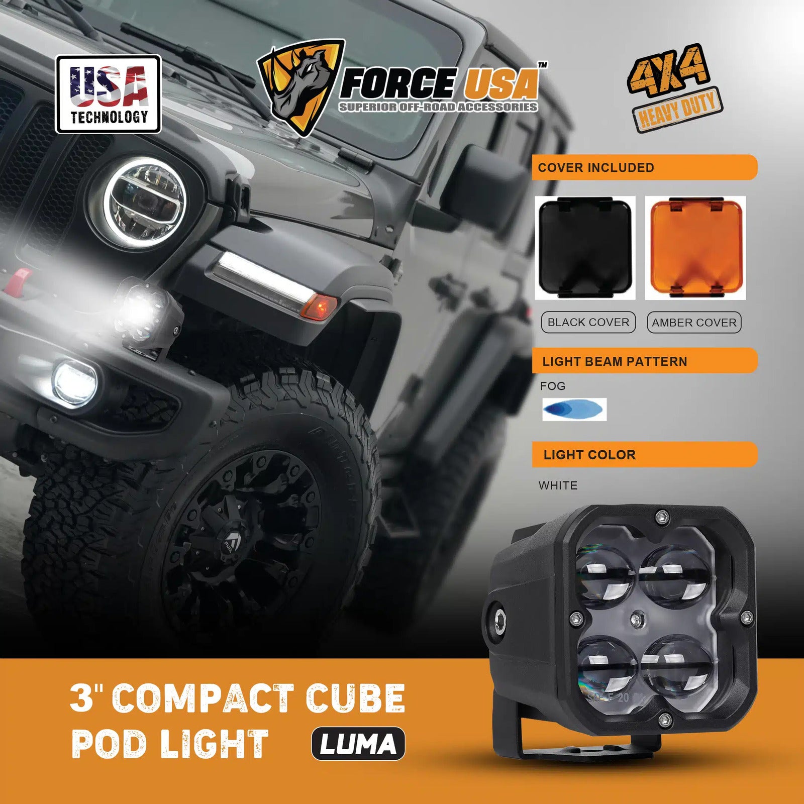 FORCE USA 3 IN COMPACT CUBE DRIVING LUMA LIGHT FOG -WHITE - Image 5