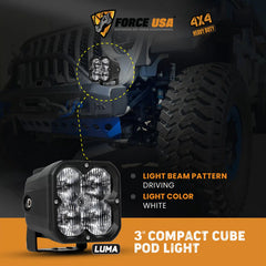 FORCE USA 3 IN COMPACT CUBE DRIVING LUMA LIGHT-WHITE - Image 4