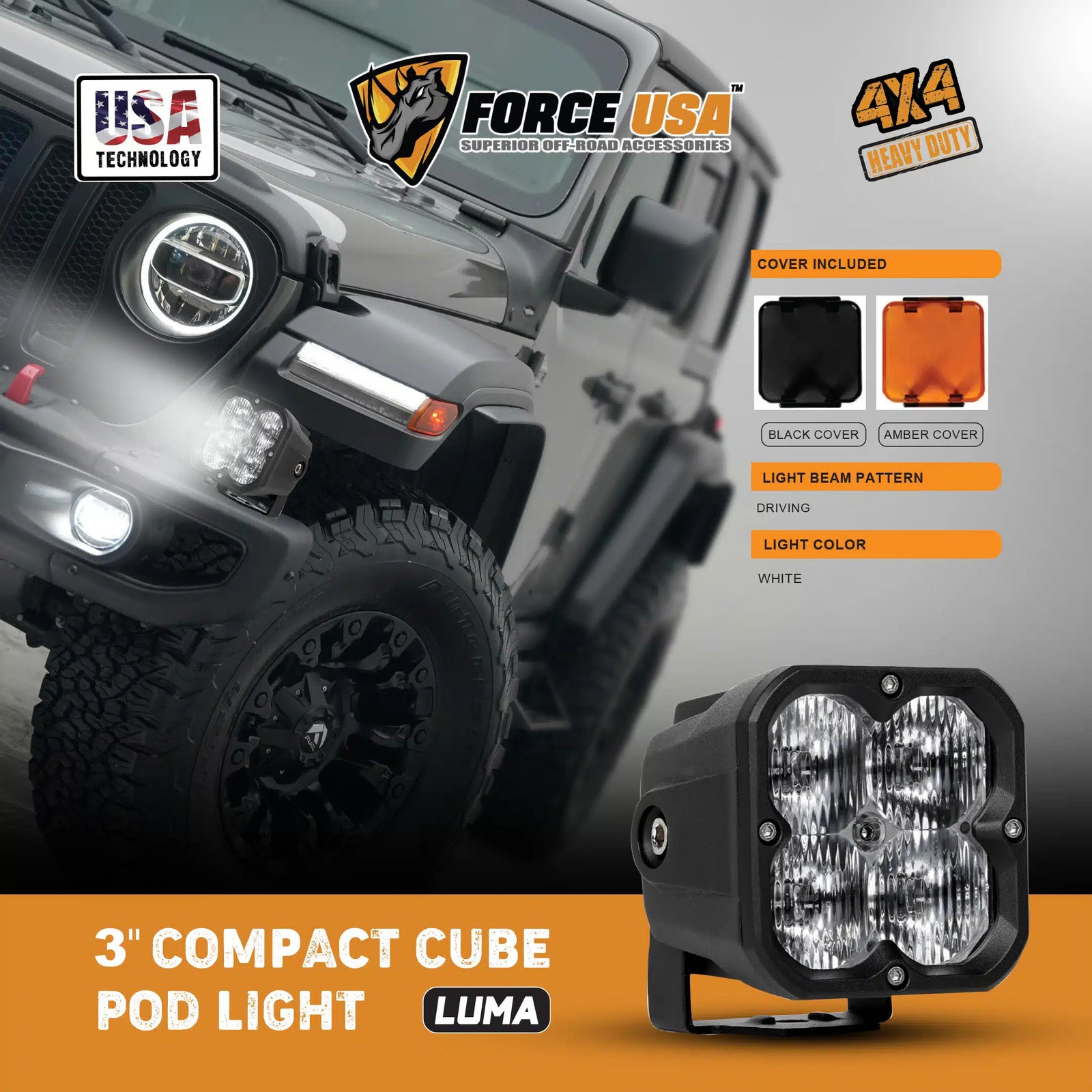 FORCE USA 3 IN COMPACT CUBE DRIVING LUMA LIGHT-WHITE - Image 3