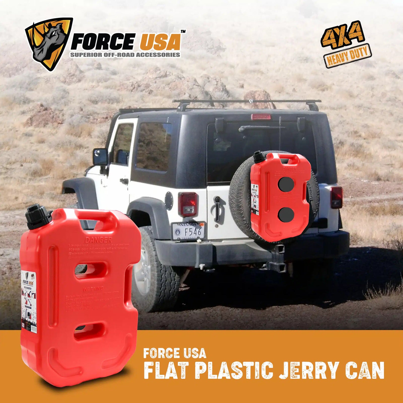 FORCE USA FLAT PLASTIC JERRY CAN- 10-Liter - Image 3