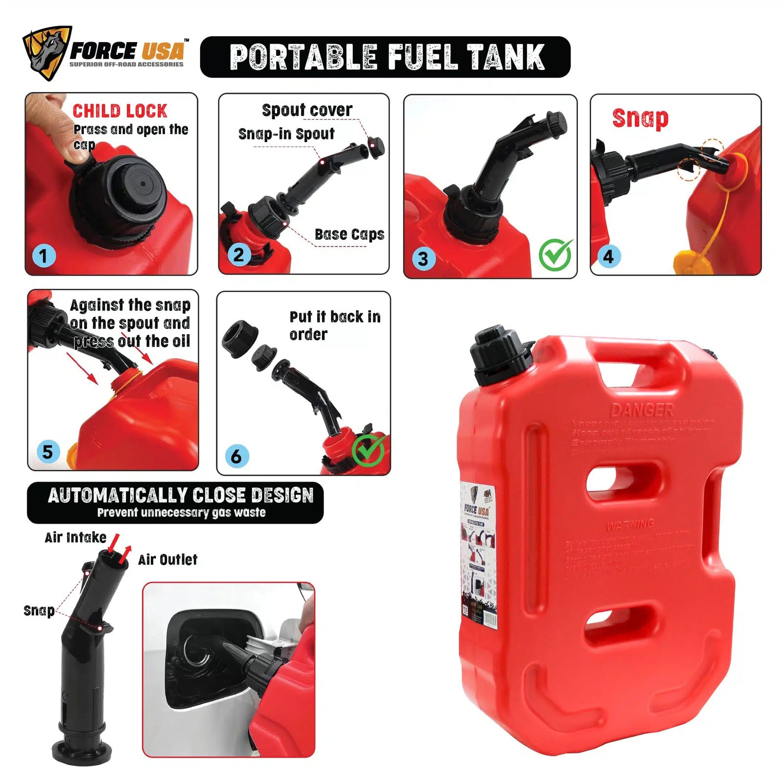 FORCE USA FLAT PLASTIC JERRY CAN- 10-Liter - Image 2
