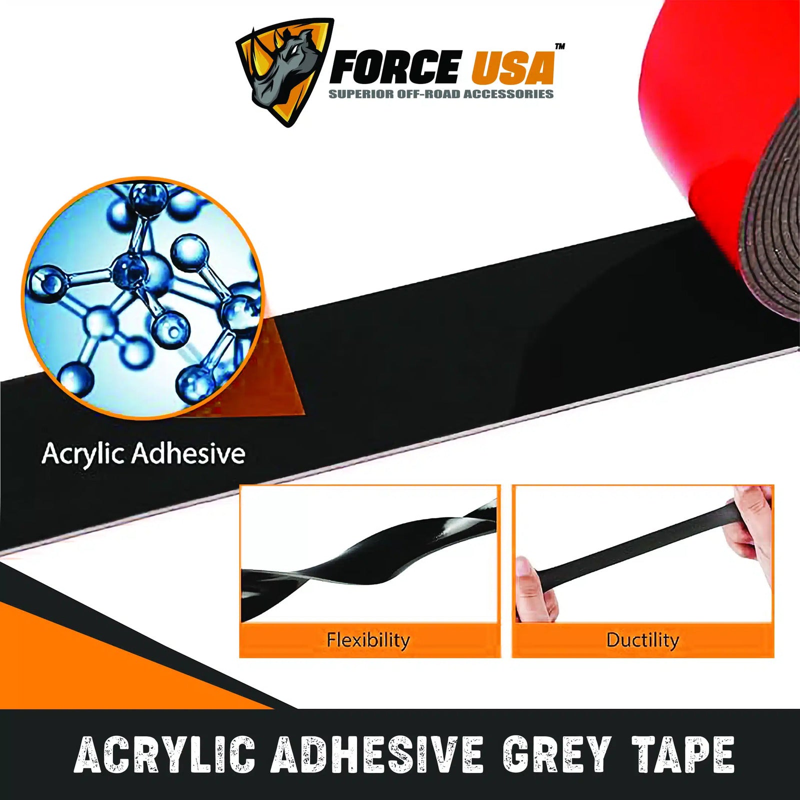 FORCE USA Grey Acrylic Double Sided Tape With Red Release Film Heavy Duty - Image 3