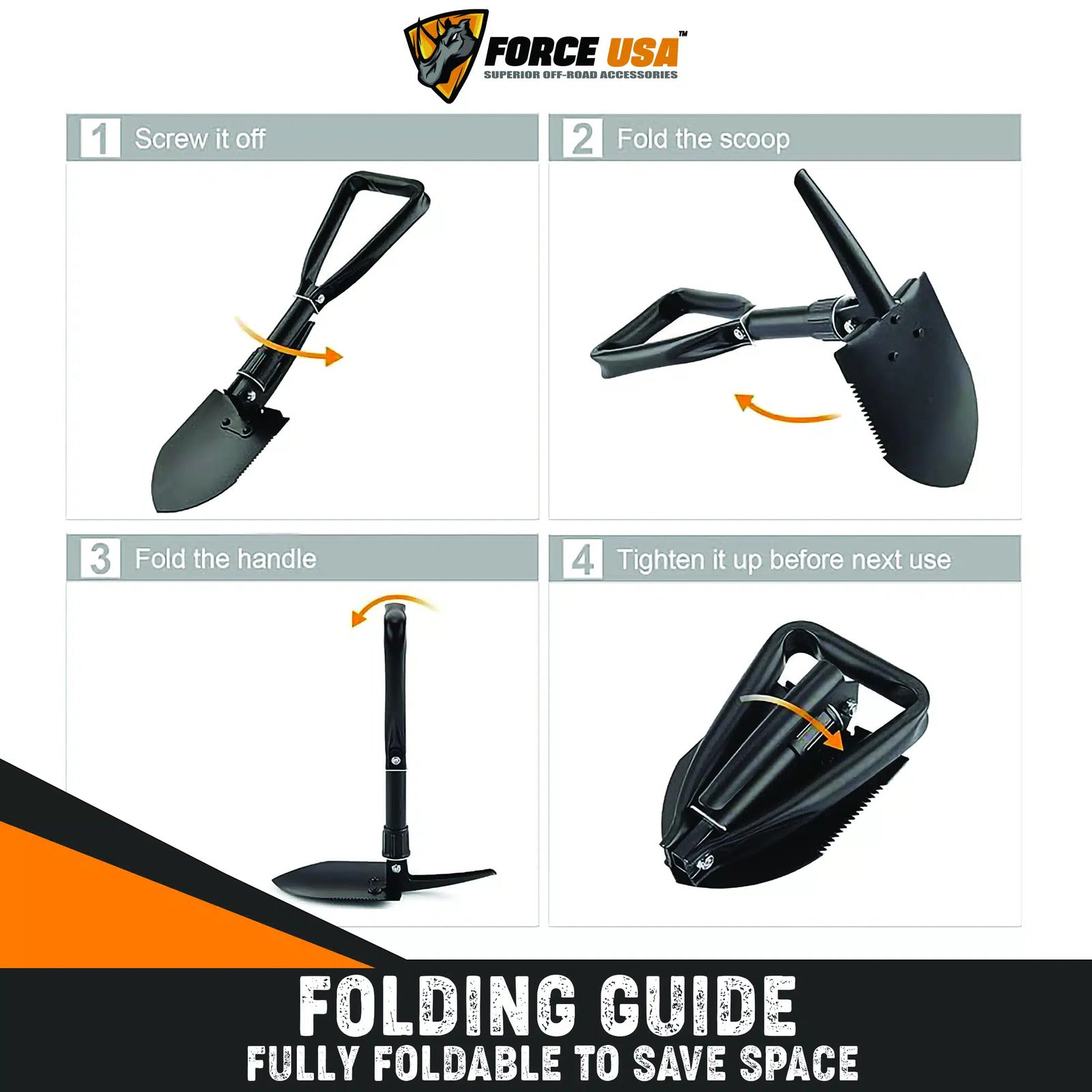 Force USA Folding Survival Shovel With Pick - 47 Cm - Image 2
