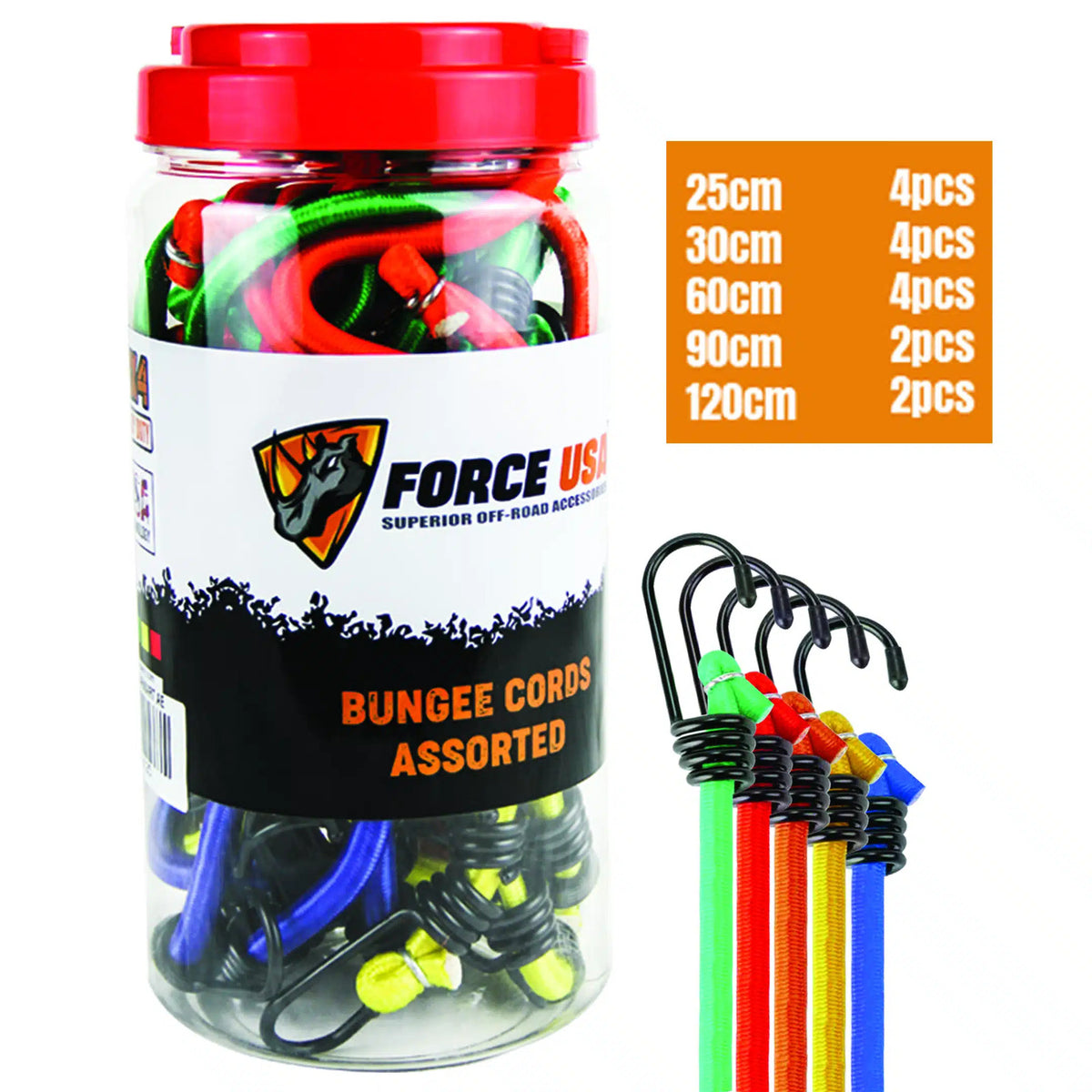 FORCE USA  Premium Bungee Cords with Hooks (16PCS)