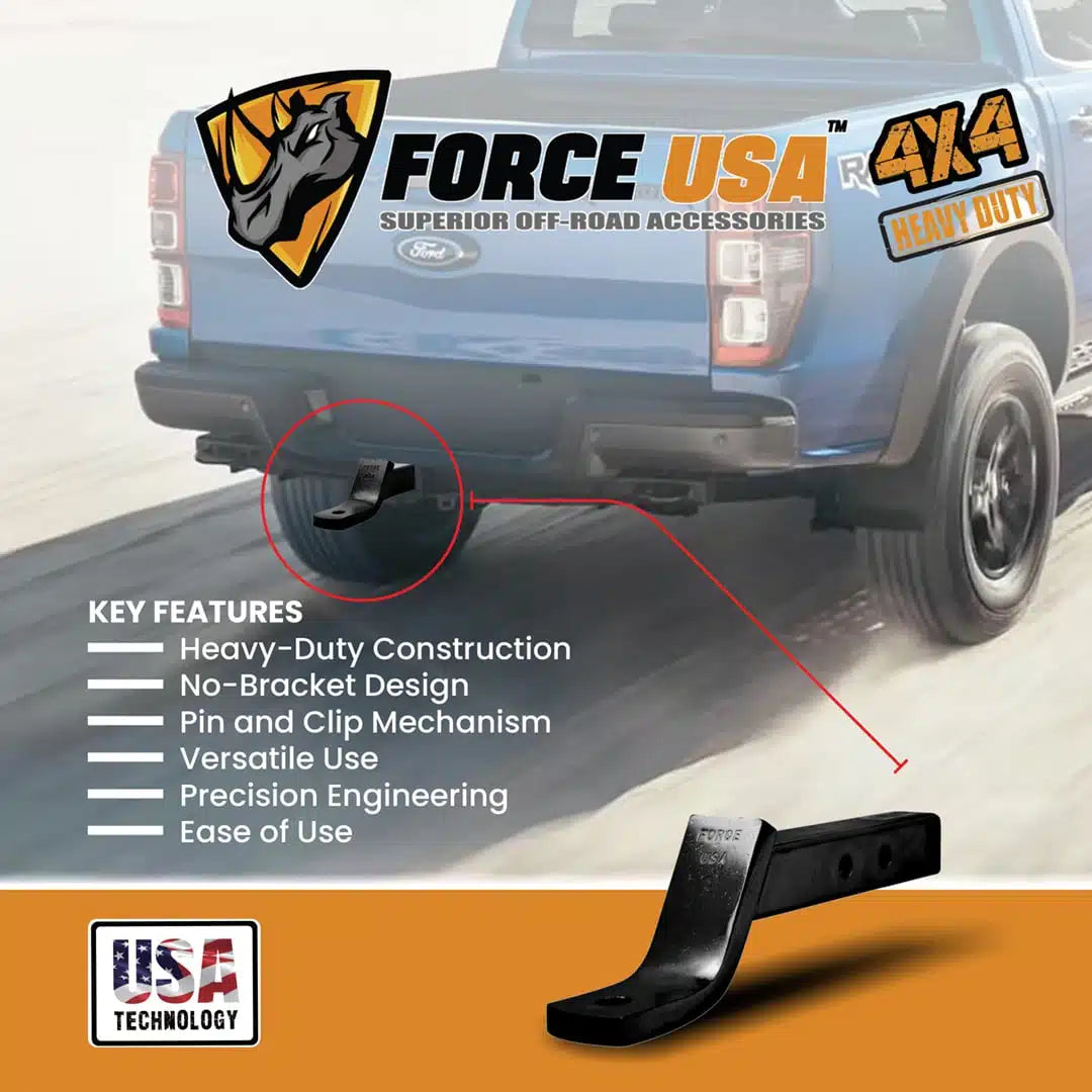 FORCE USA Heavy Duty No Bracket Hook with Pin & Clip (Black) - Image 2