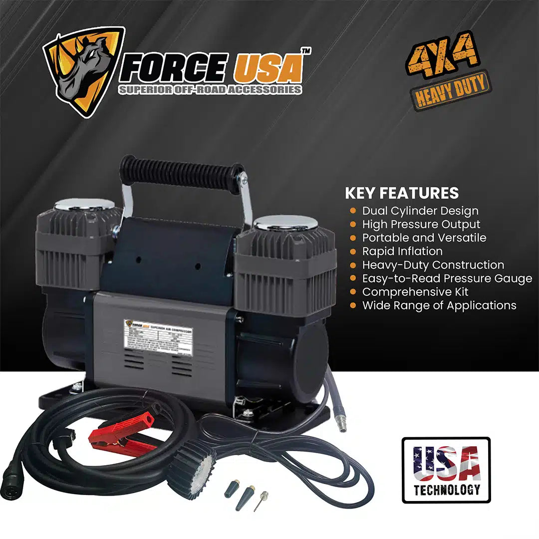 FORCE USA Heavy Duty Double Cylinder Air Compressor (Grey) - Image 5