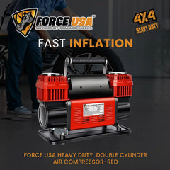 FORCE USA Heavy Duty Double Cylinder Air Compressor (Red) - Image 3