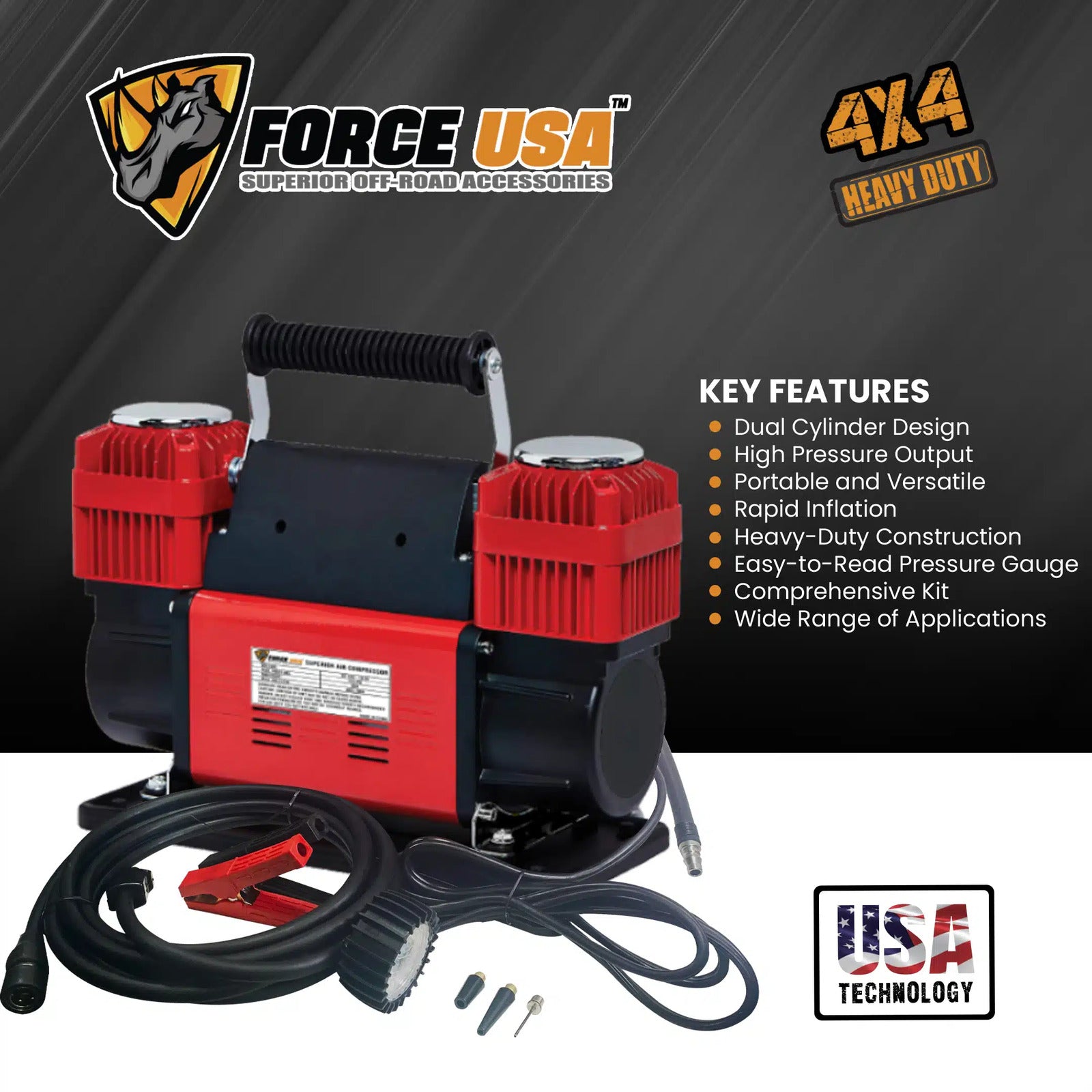 FORCE USA Heavy Duty Double Cylinder Air Compressor (Red) - Image 5