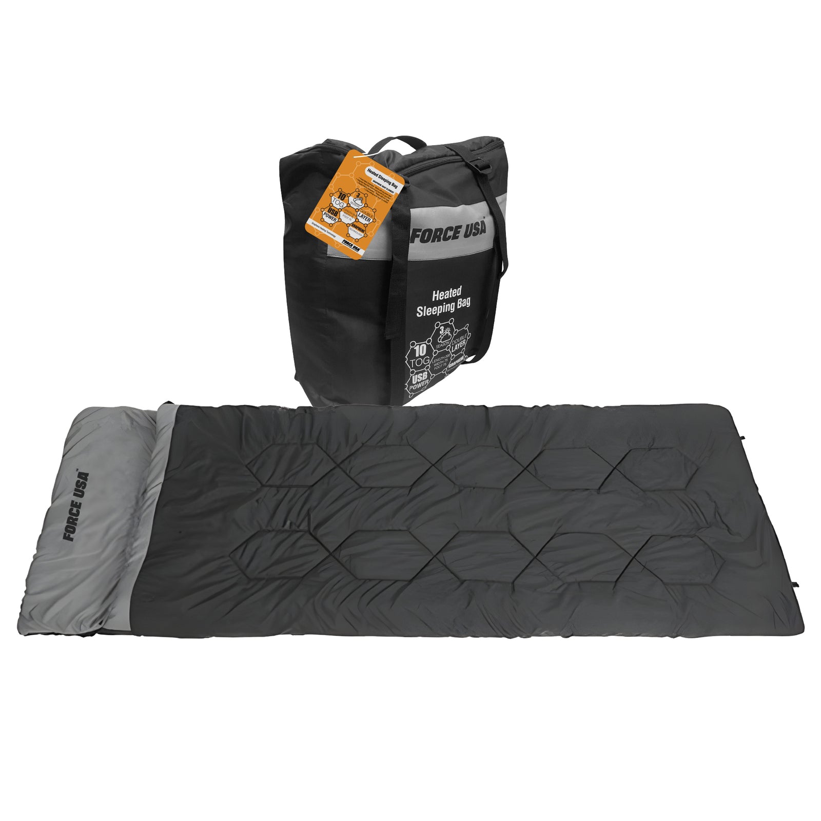 Force USA Heated Sleeping Bag with 3 Heat Settings – Low