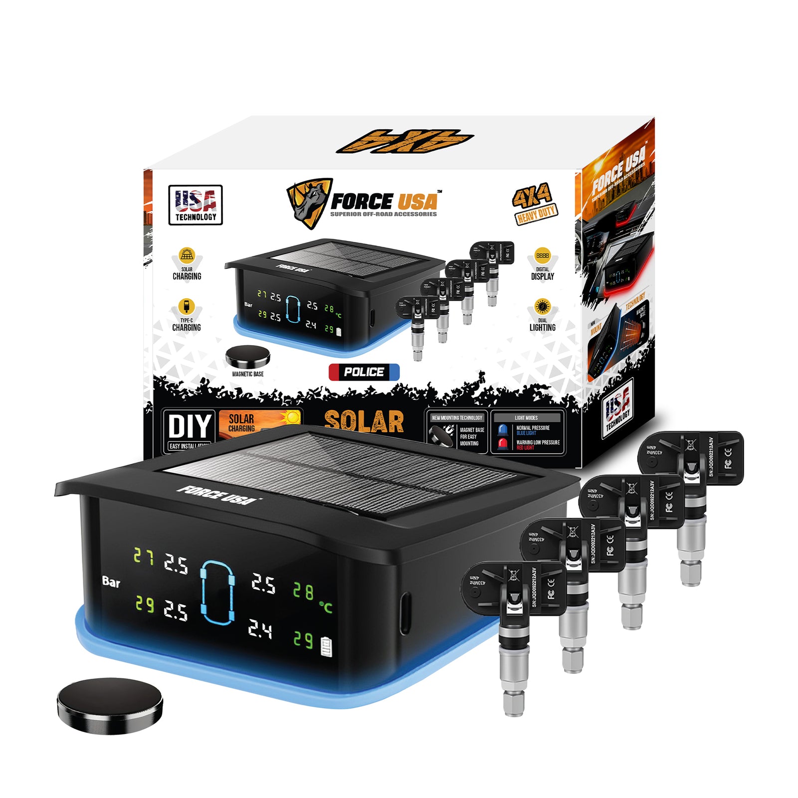 Force USA Solar TPMS-Wireless Tire Pressure Monitoring System with Real-Time