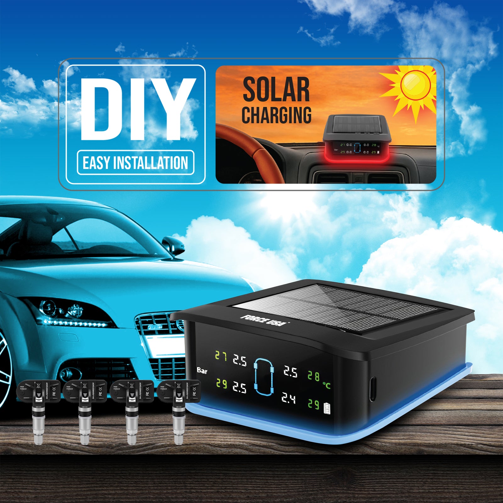 Force USA Solar TPMS-Wireless Tire Pressure Monitoring System with Real-Time - Image 6