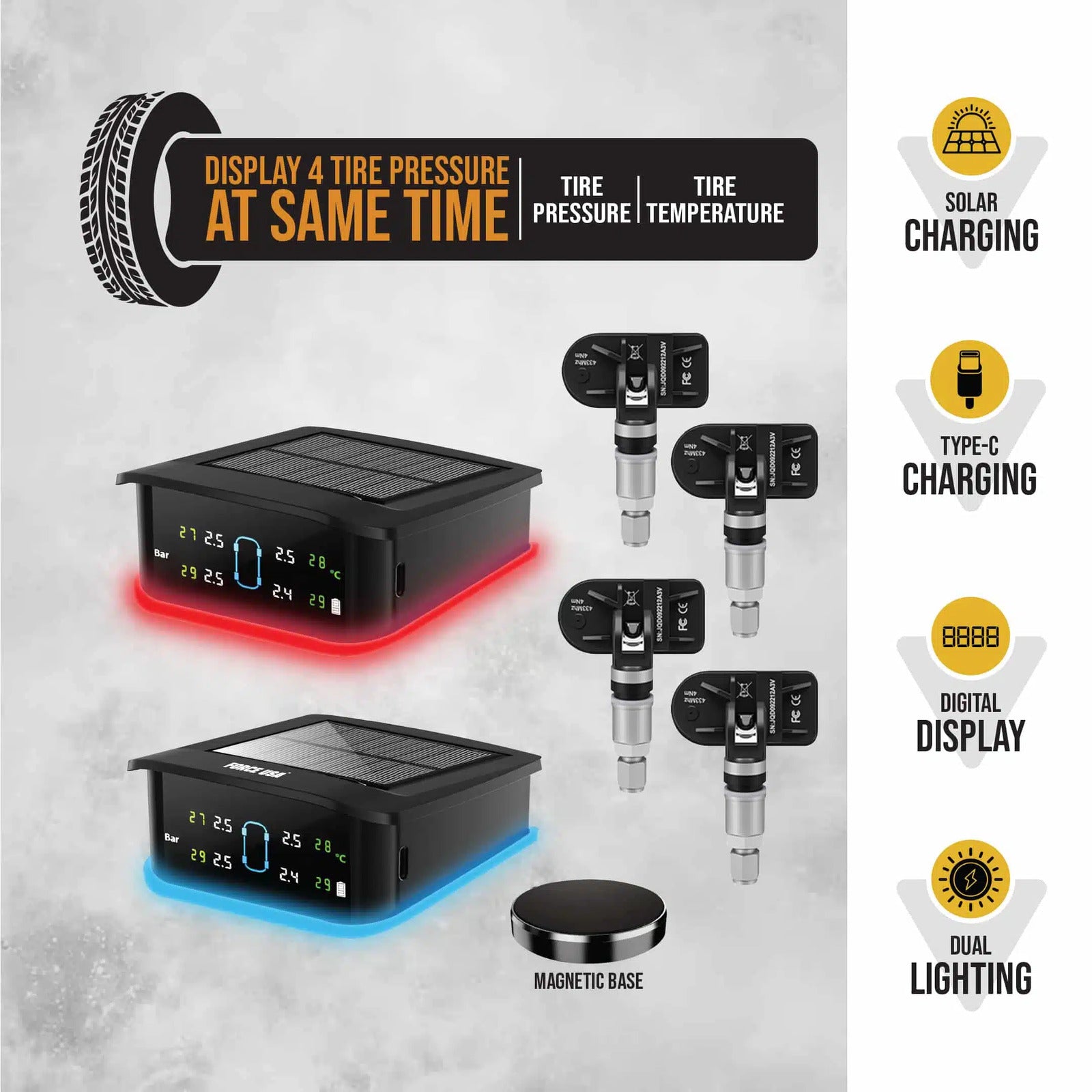Force USA Solar TPMS-Wireless Tire Pressure Monitoring System with Real-Time - Image 2