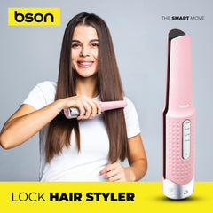 Bson Lock Hair Styler – Wireless Portable Hair Straightener & Curler with 4-Level Heat Adjustment, LED Indicators, Type-C Charging & Lock System
