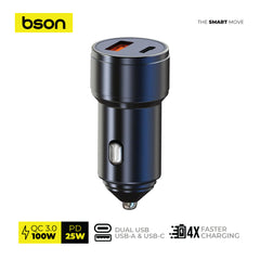 48W Fast Car Charger – 4X Fast Charging with Dual USB Ports (USB-A & USB-C), QC3.0 100W MAX + PD 25W, Smart Safety Protections Included