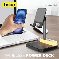 Bson Wireless Power Deck, 15W Fast Qi Wireless Charger with 4 Charging Ports & Adjustable Night Lantern, All-in-One Charging Station