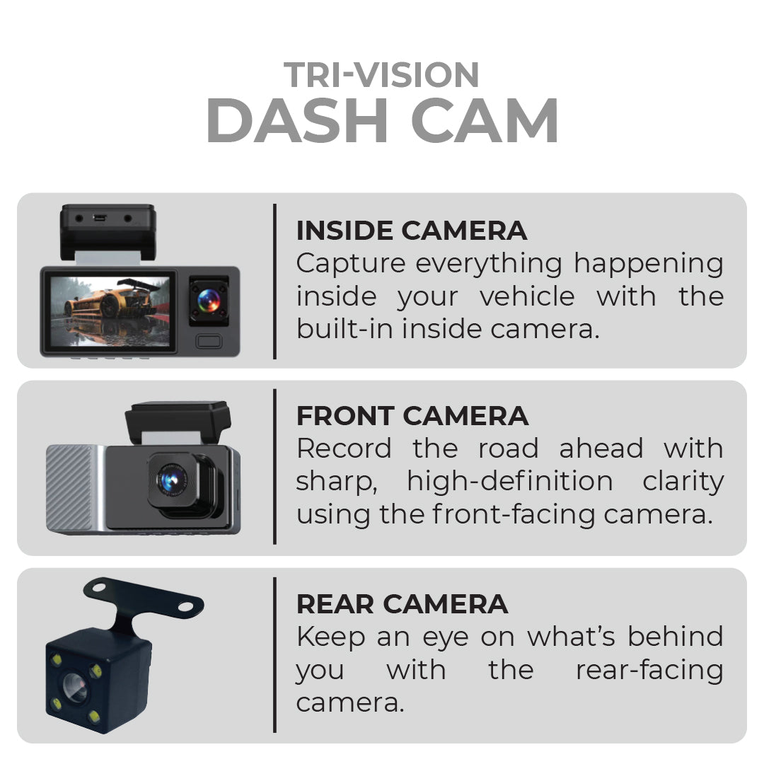 Bson Tri-Vision Dash Cam – 3-Channel Camera with 1080P Front - Image 4
