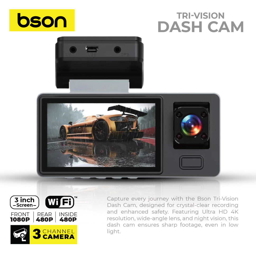 Bson Tri-Vision Dash Cam – 3-Channel Camera with 1080P Front - Image 5