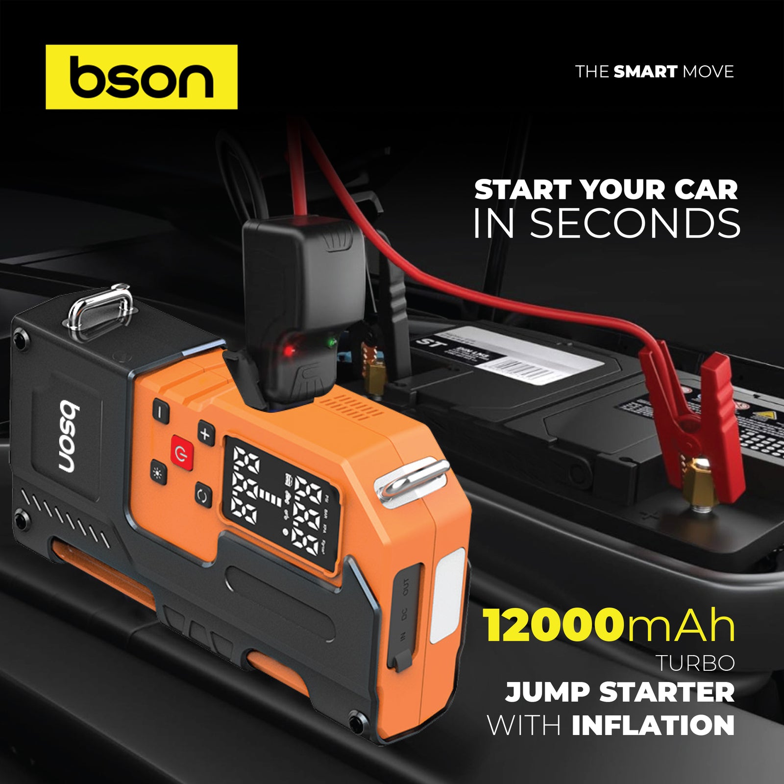 Bson Turbo Jump Starter with Air Inflator – 6-in-1 Emergency Kit - Image 5