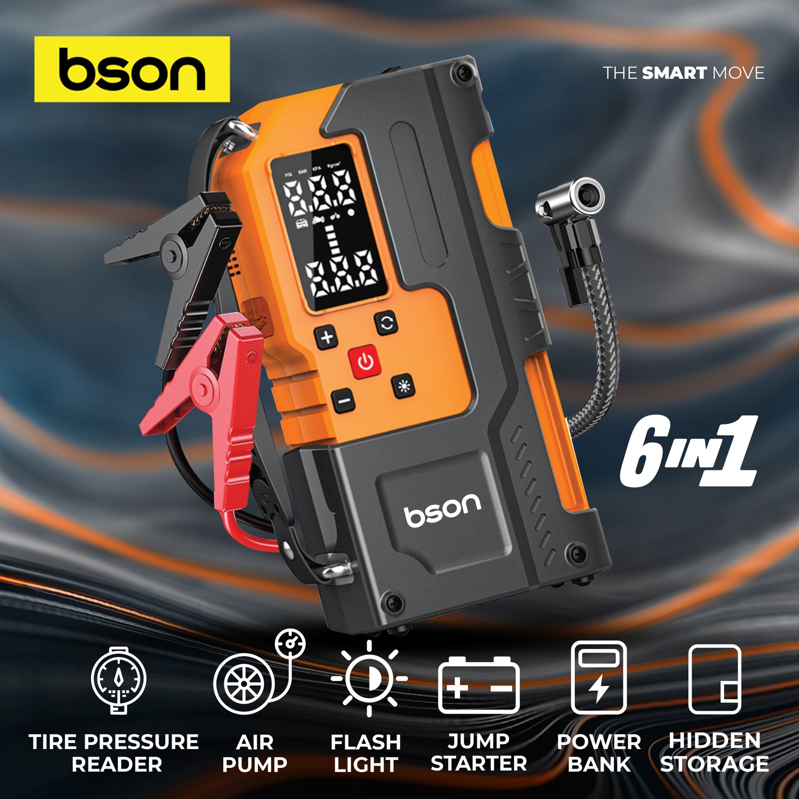 Bson Turbo Jump Starter with Air Inflator – 6-in-1 Emergency Kit - Image 7