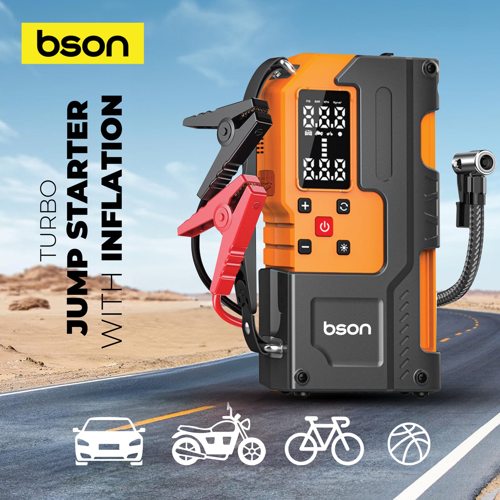 Bson Turbo Jump Starter with Air Inflator – 6-in-1 Emergency Kit - Image 9