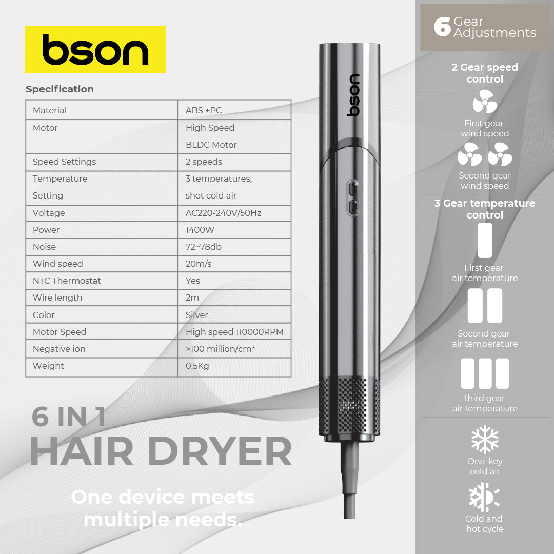 Bson 6-in-1 Professional Hair Dryer & Styler – 110 - Image 6