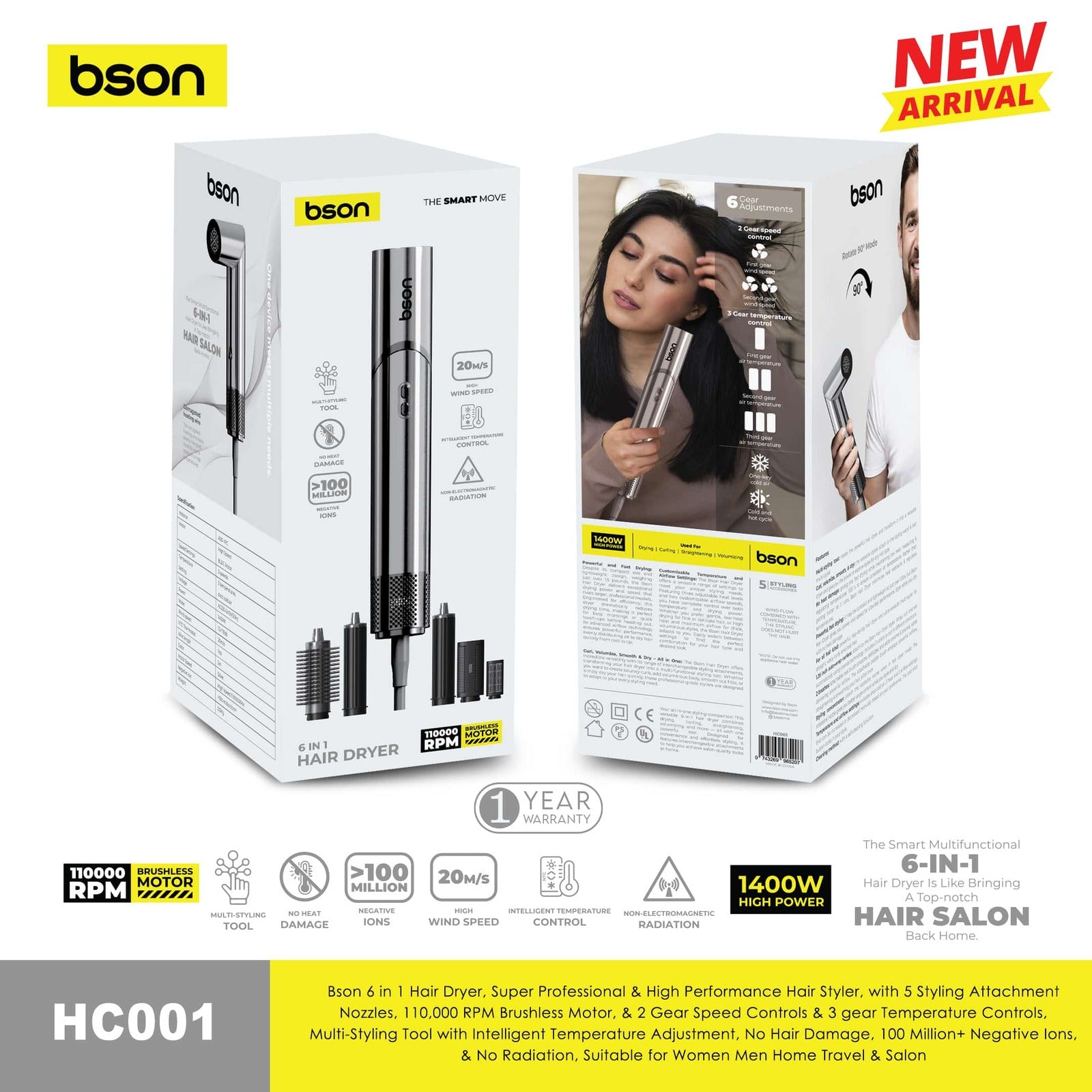 Bson 6-in-1 Professional Hair Dryer & Styler – 110 - Image 2
