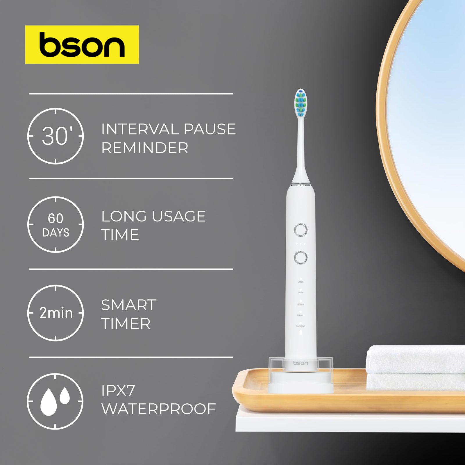 Bson Wireless Sonic Toothbrush With 60-Day Battery Life - Image 6