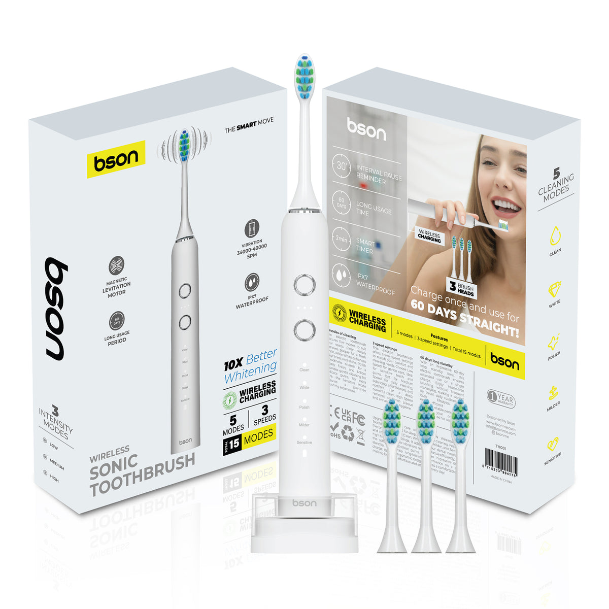 Bson Wireless Sonic Toothbrush With 60-Day Battery Life