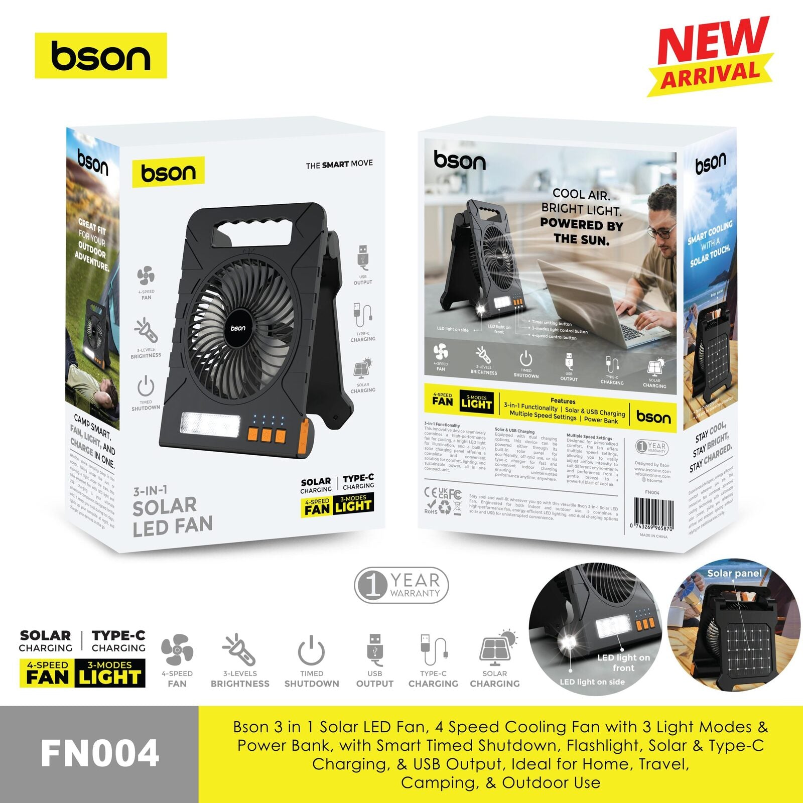 Bson 3 in 1 Solar LED Fan - Image 9
