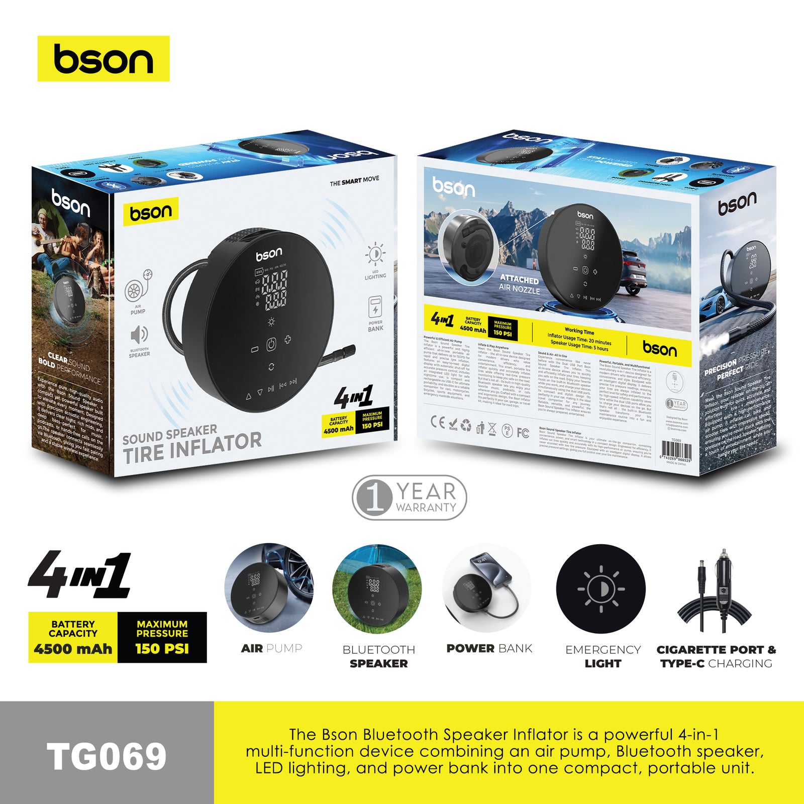 The Bson Bluetooth Speaker Inflator is a powerful 4-in-1 multi-function device - Image 2