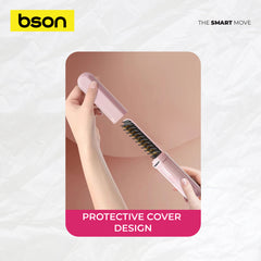 Bson 2-in-1 Hair Comb – Cordless Hair Straightener & Curler with 3 Heat Settings, 200 Million Negative Ions, Light Weight Design, LONG ENDURING with Protective Lid