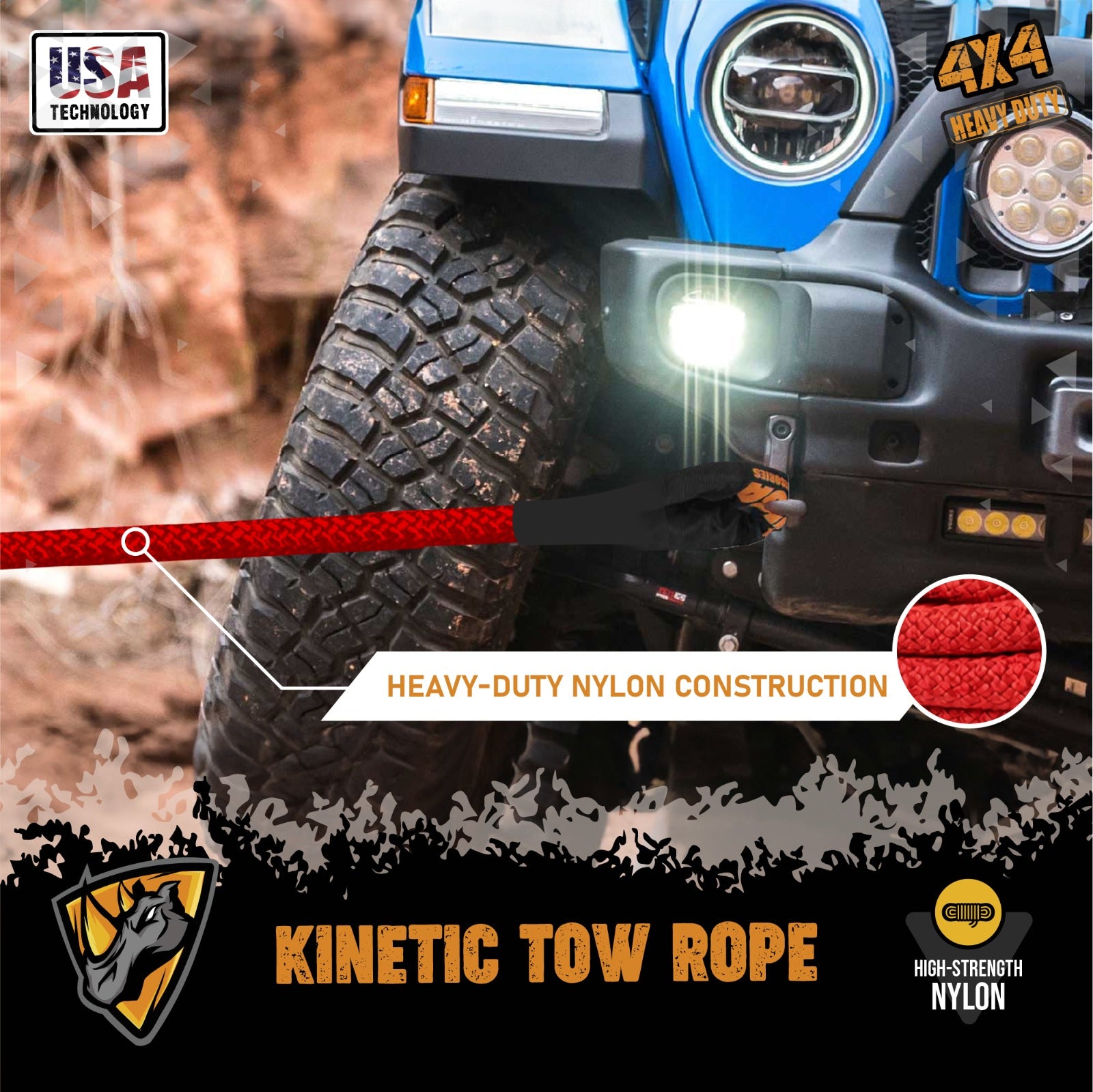 FORCE USA Extreme Strength Kinetic Tow Rope - Red Heavy Duty- 9M - Image 2