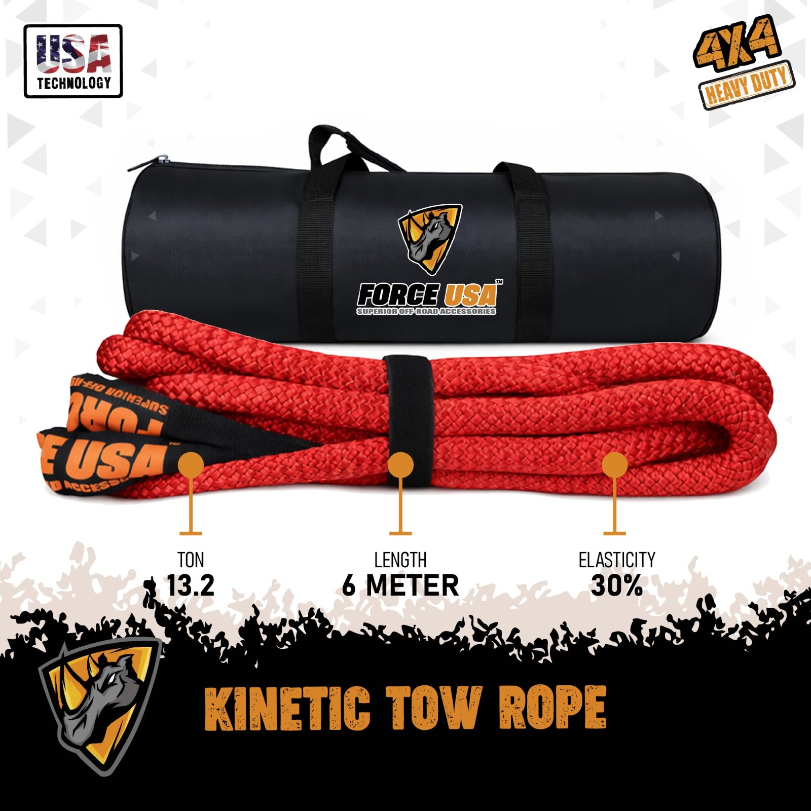 FORCE USA Extreme Strength Kinetic Tow Rope - Red Heavy Duty- 9M - Image 3