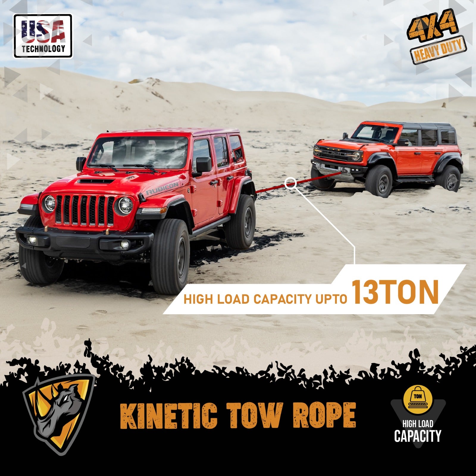 FORCE USA Extreme Strength Kinetic Tow Rope - Red Heavy Duty- 9M - Image 6