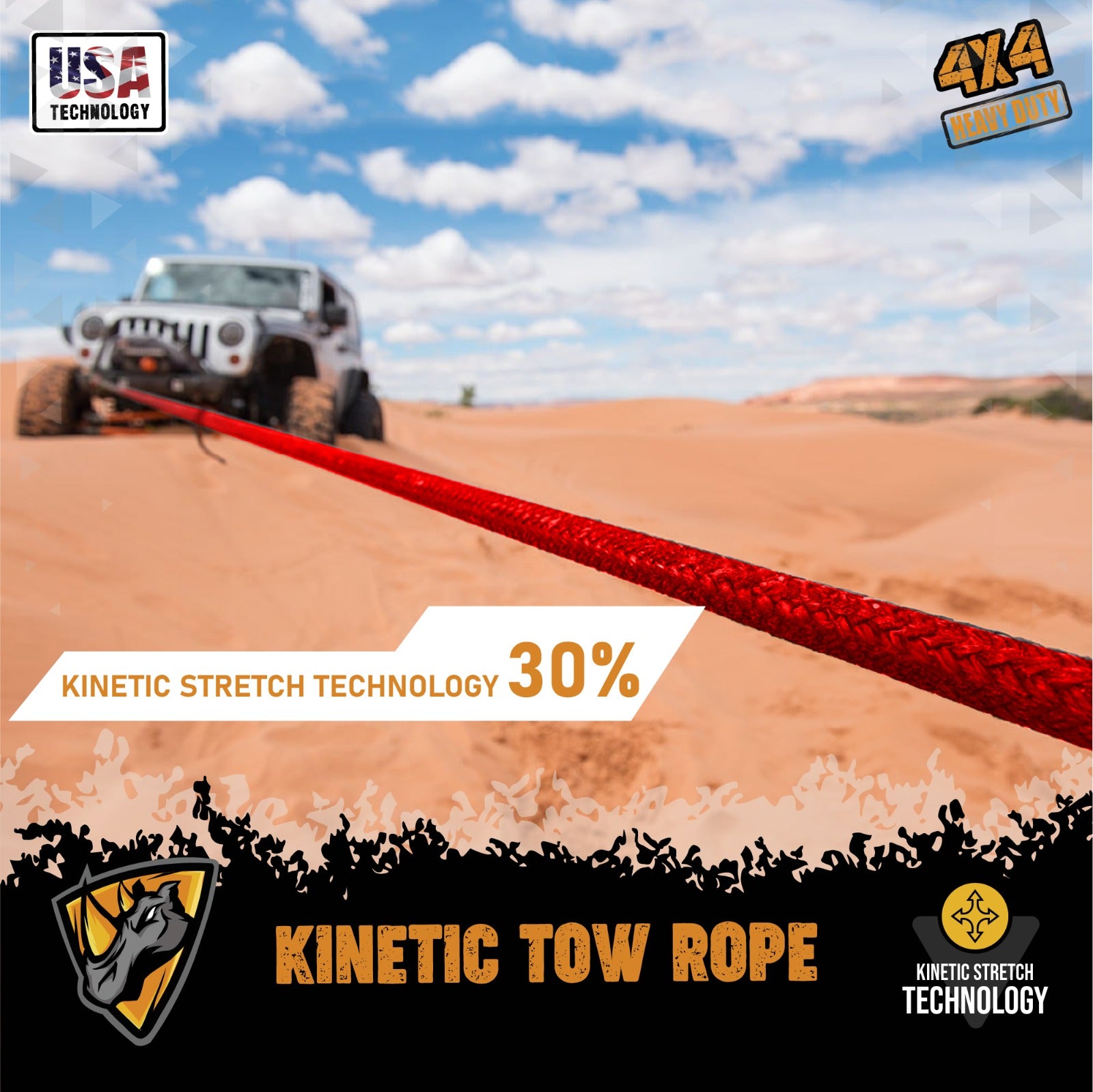 FORCE USA Extreme Strength Kinetic Tow Rope - Red Heavy Duty- 9M - Image 5