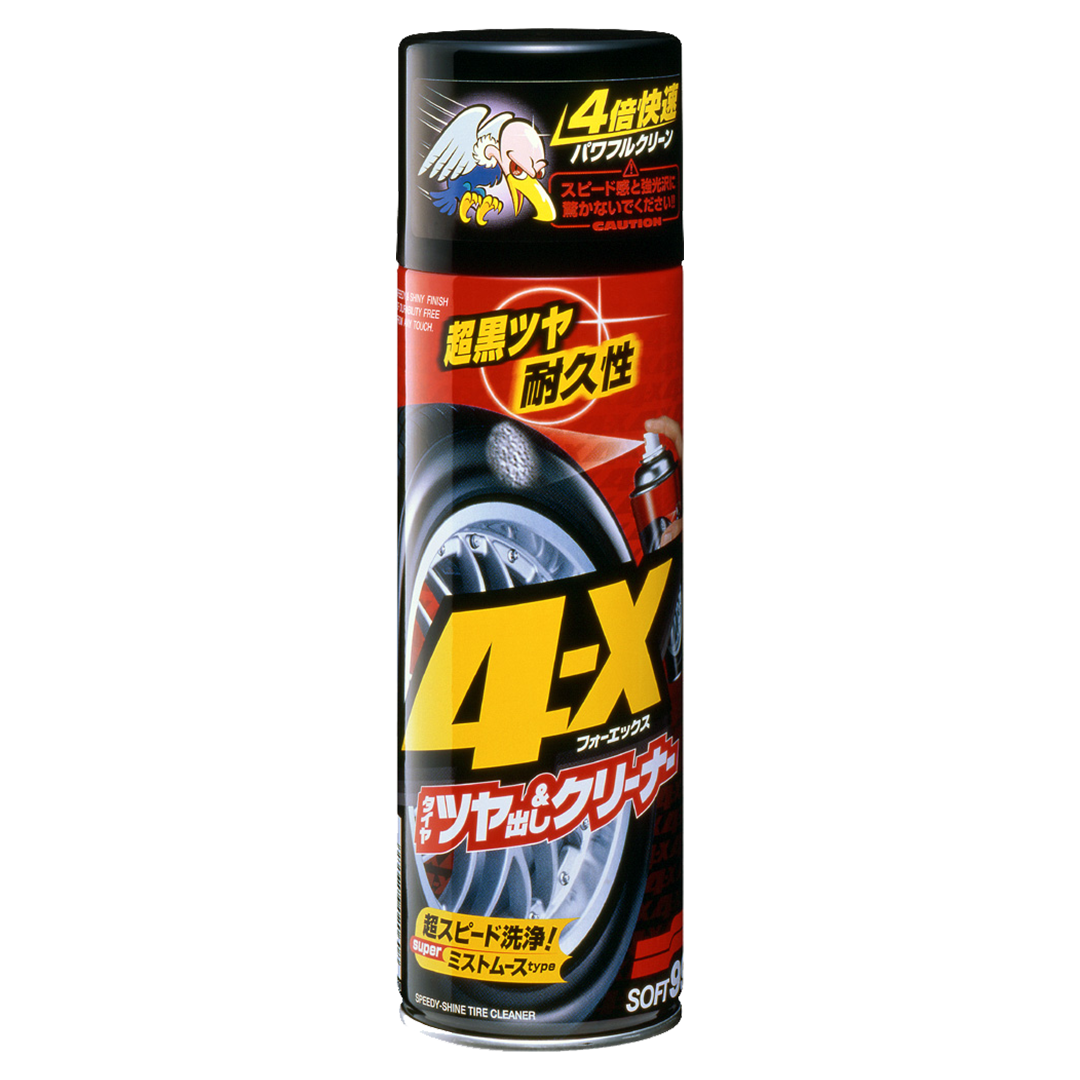 SOFT99 4-X Tire Cleaner 470ML, Instant Tire Shine & Cleaner Spray, Wet Look Finish, Long-Lasting Hydrophobic Protection